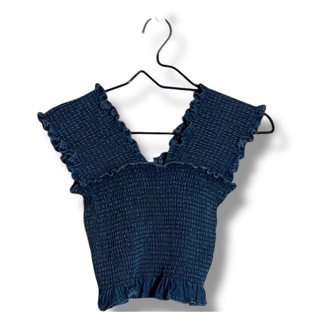 Unbranded Funky Denim Blue Smocked Women's Sleeveless Cropped Rouched Top - Picture 14 of 16
